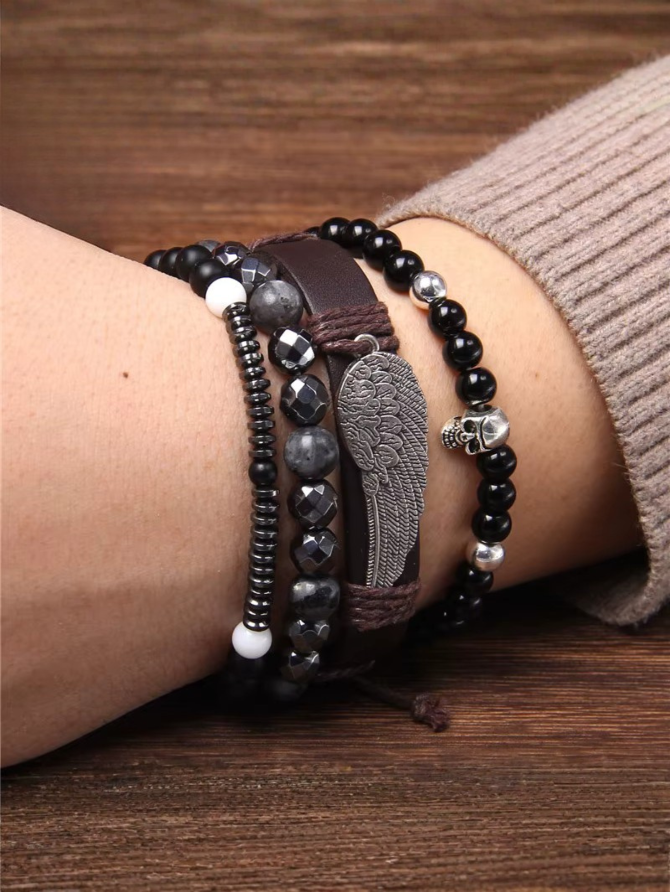 Gothic Skull Bead Bracelet Set