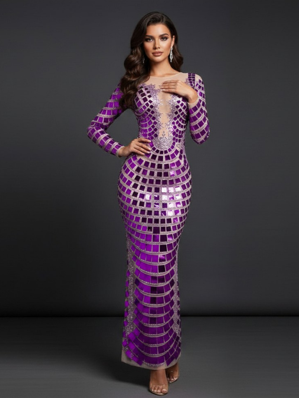 Purple Drag Mirror Glam Dress