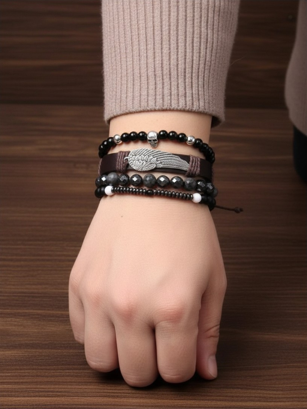 Gothic Skull Bead Bracelet Set