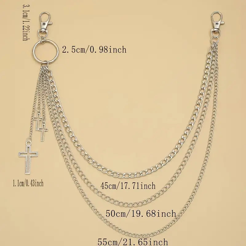 Cross O Ring 3-Layered Pants Chain: Punk Goth Biker Style