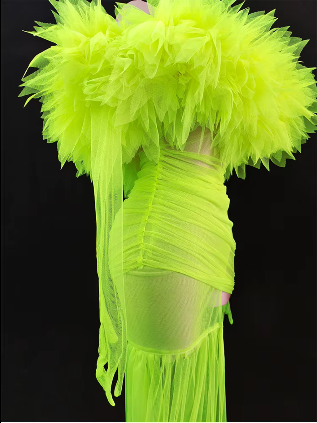 Sheer Neon Dress With Gloves