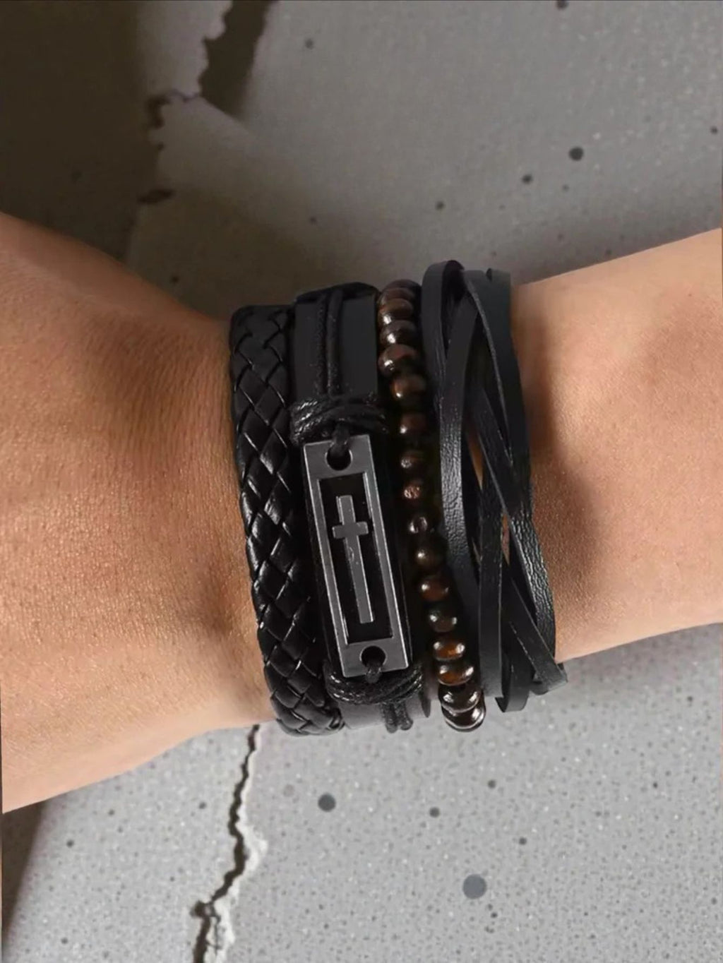 Cross Black Bracelet Set