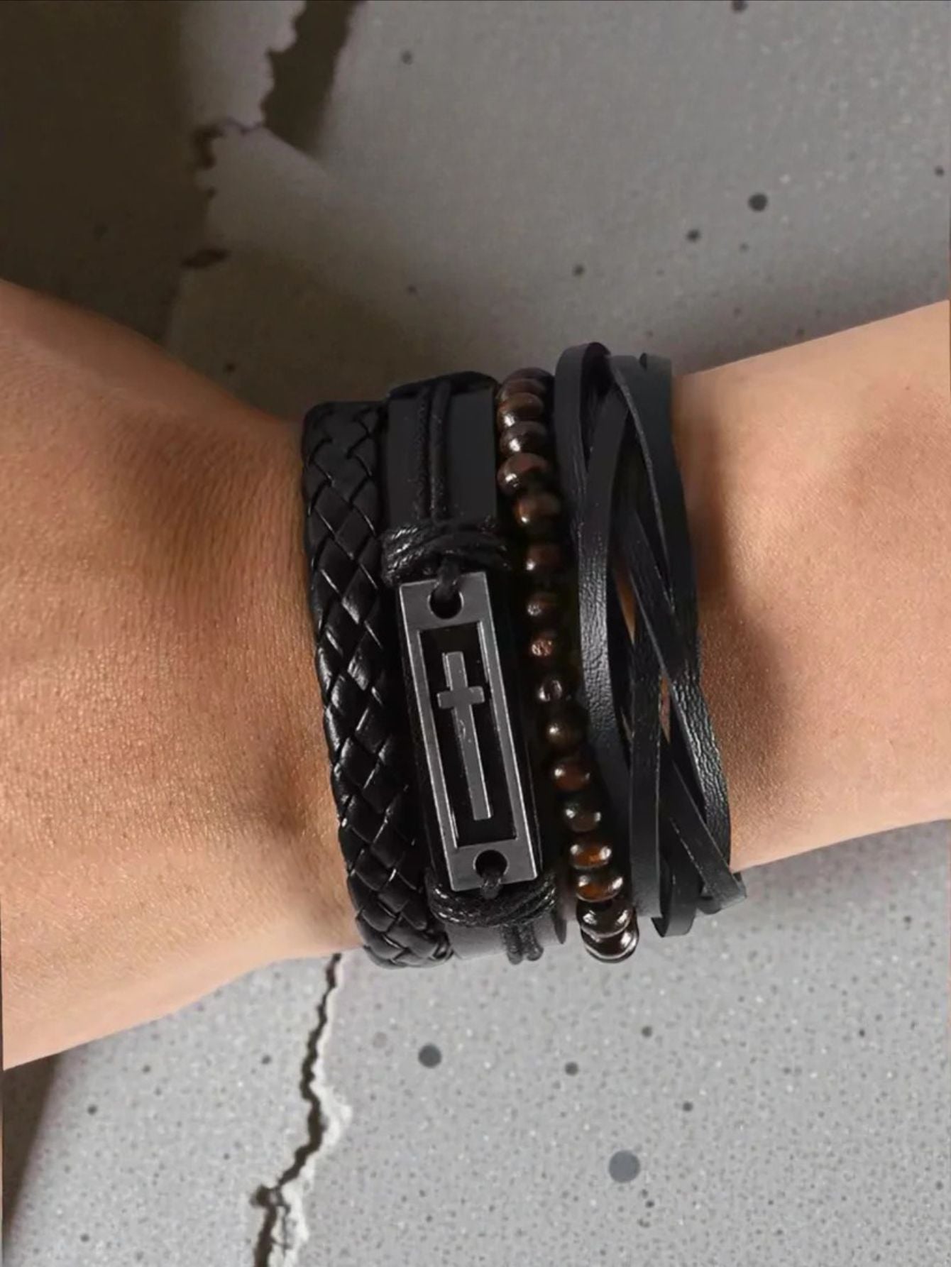 Cross Black Bracelet Set