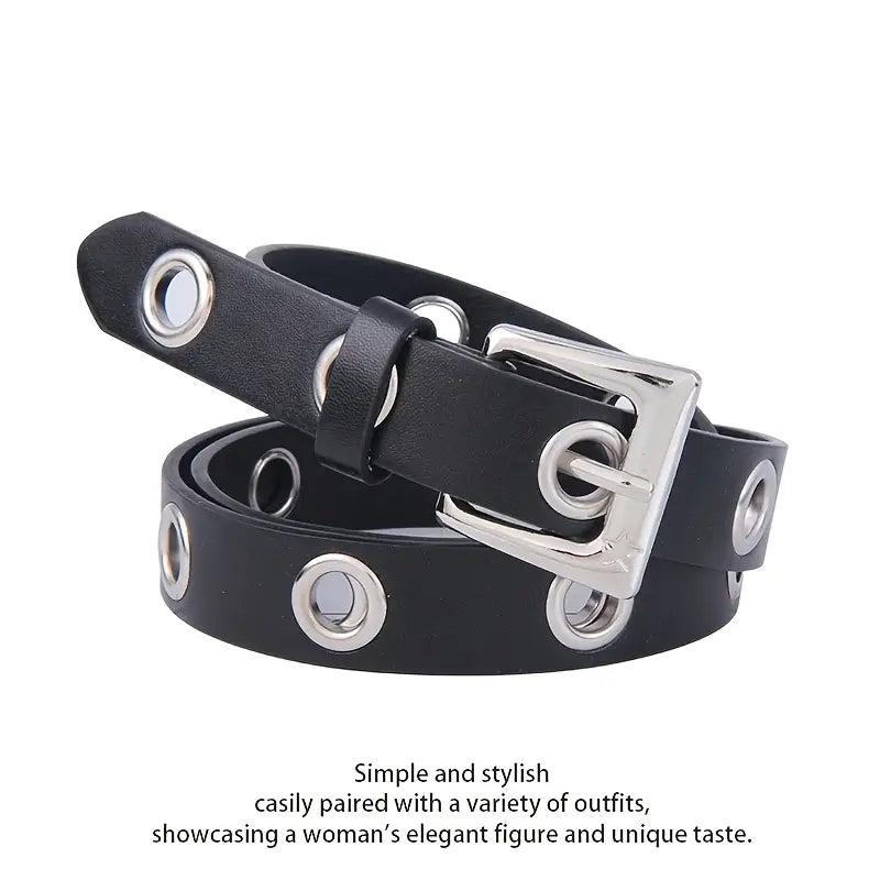 Grommet Black  Belt With Chain