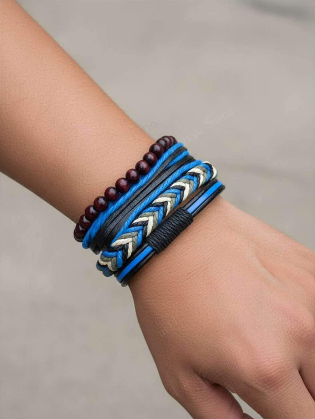 Blue Leather Bracelet Set