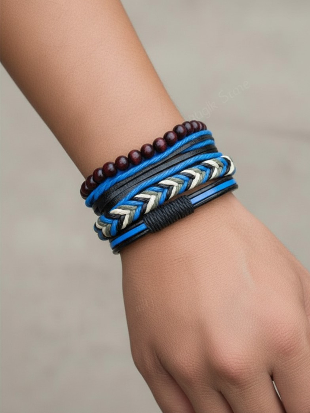 Blue Leather Bracelet Set