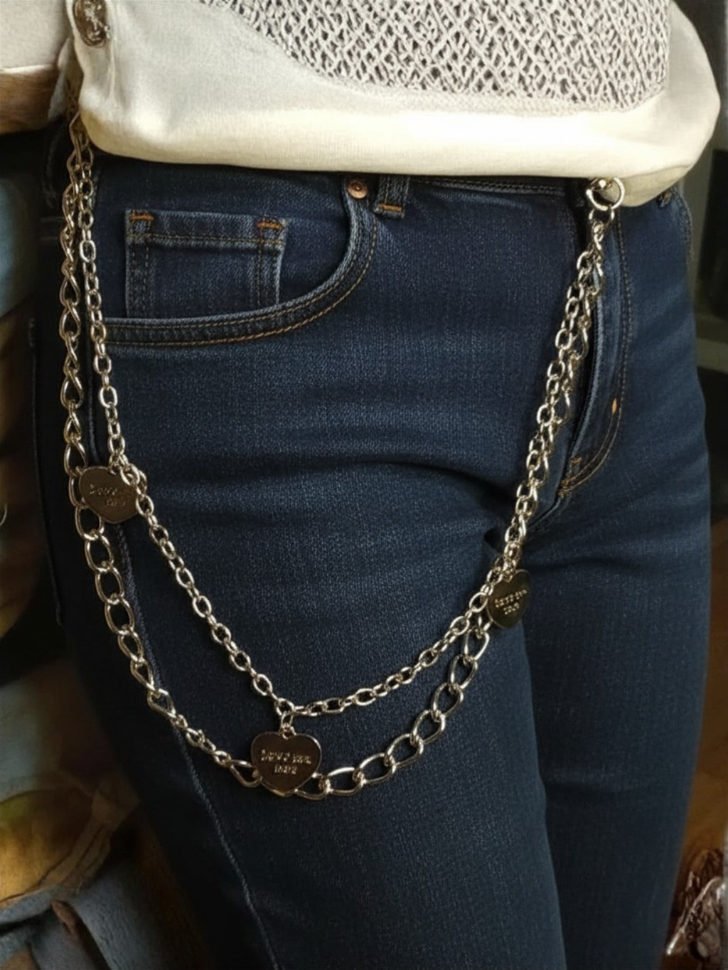Layered Heart Charm Pants Chain