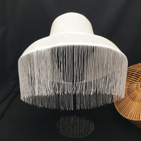 Large Brim Fringe Black Hat