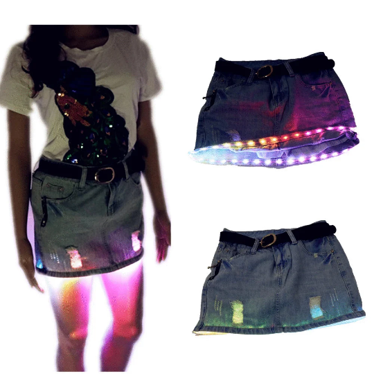 Led Light Blue Jean Mini Skirt
