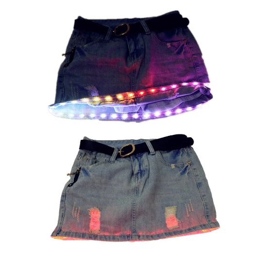 Led Light Blue Jean Mini Skirt