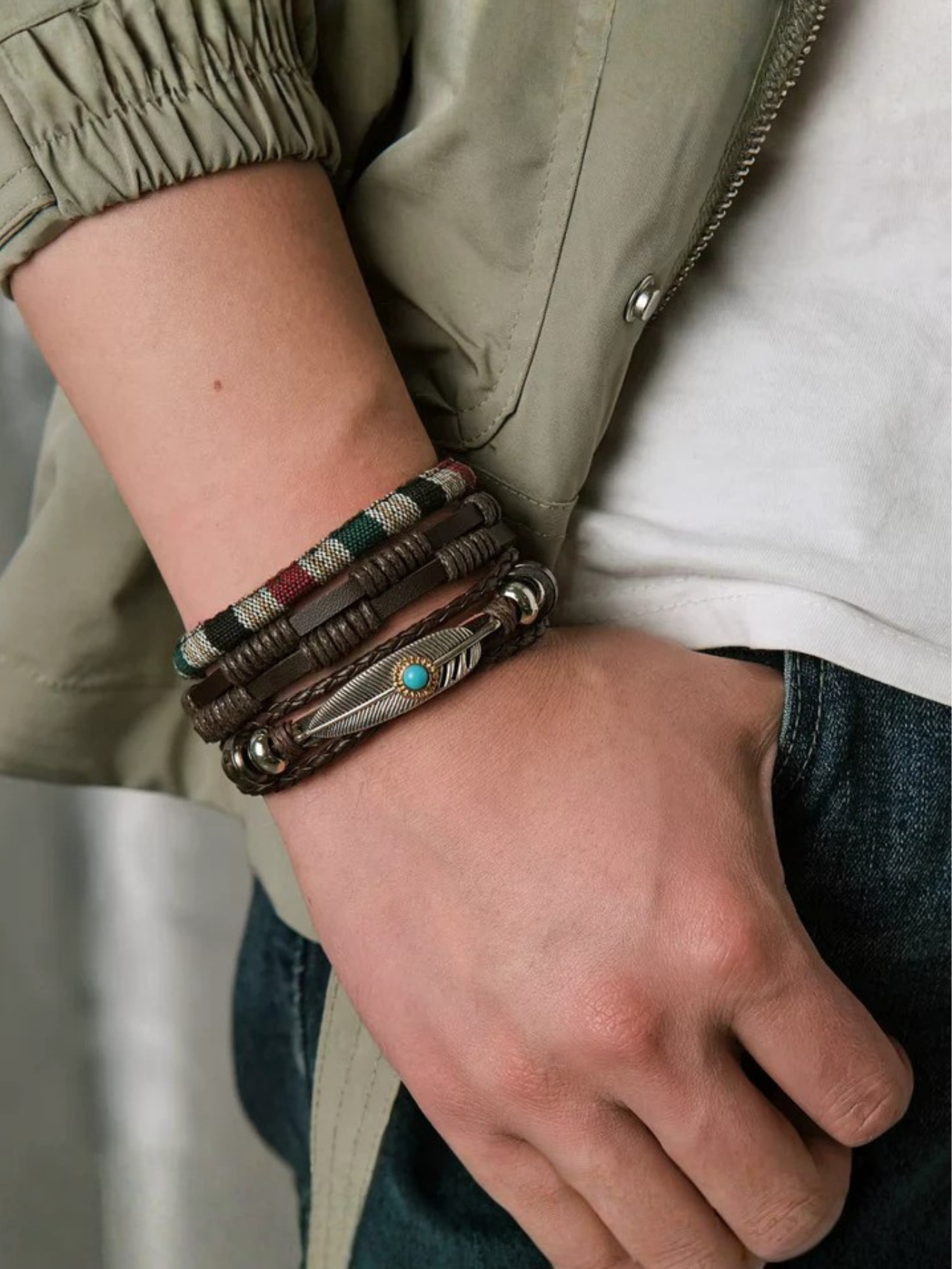 Boho Leather Bracelet Set 3pc