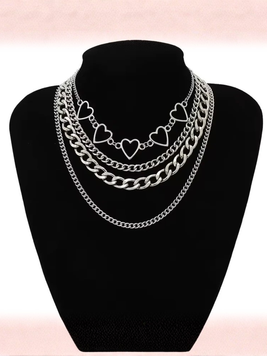 O ring Heart Layered Chain Necklace