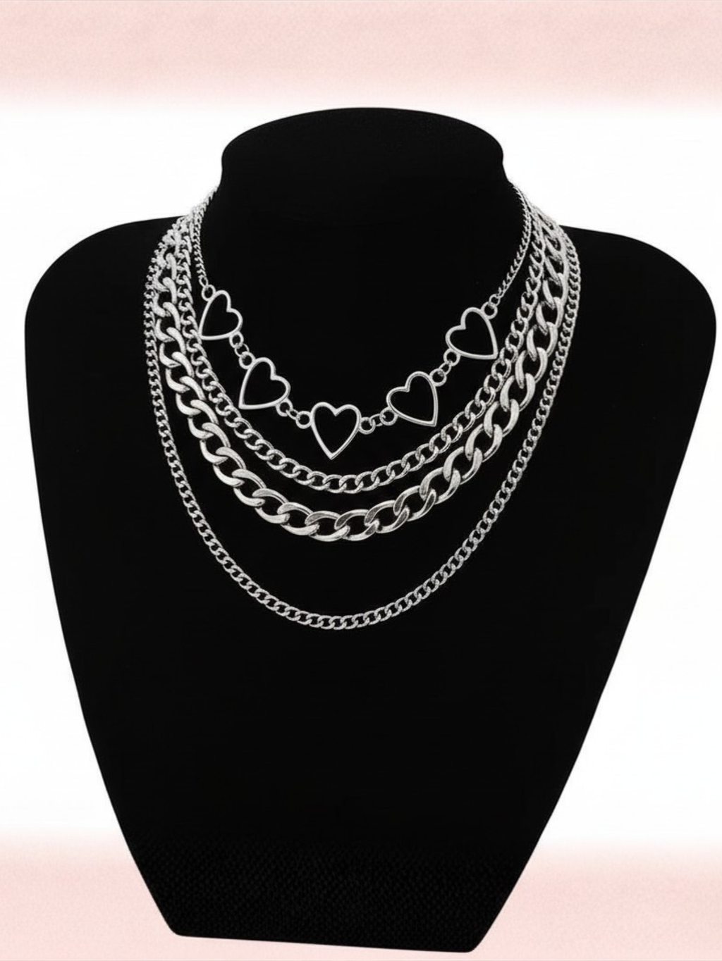 O ring Heart Layered Chain Necklace