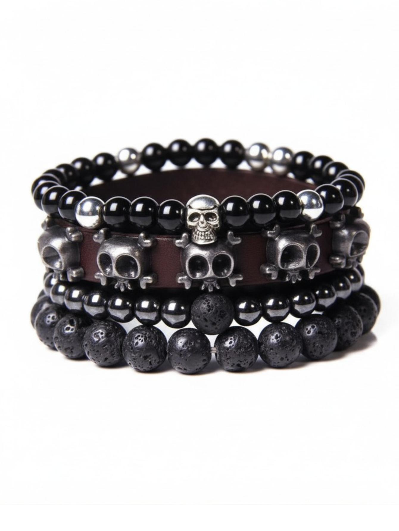 Gothic Skull Bead Bracelet Set