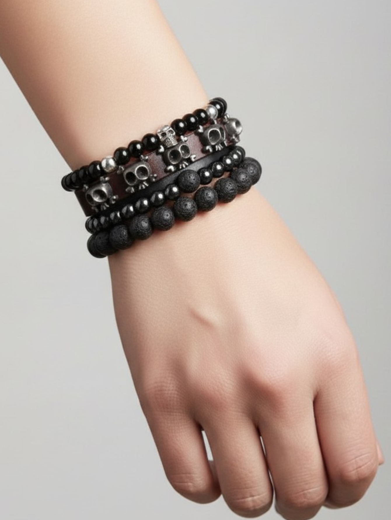 Gothic Skull Bead Bracelet Set
