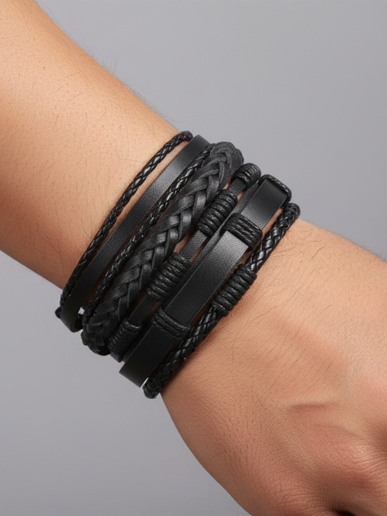 Black Woven Bracelet 6pc Set