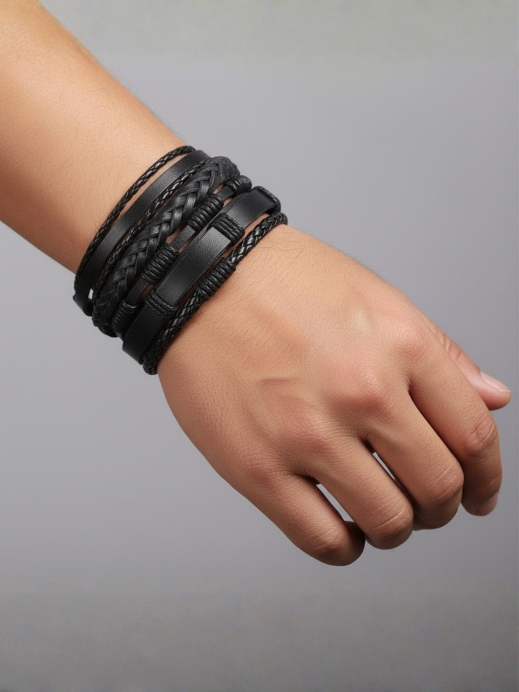 Black Woven Bracelet 6pc Set