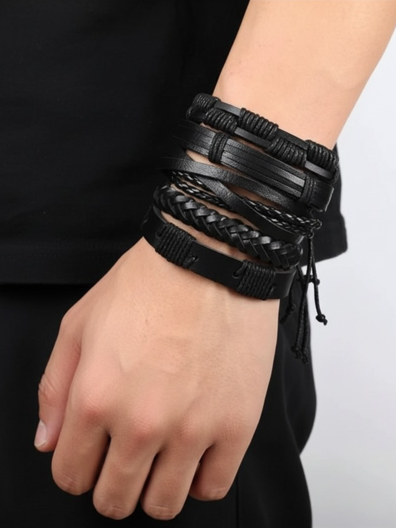Black Woven Bracelet 6pc Set