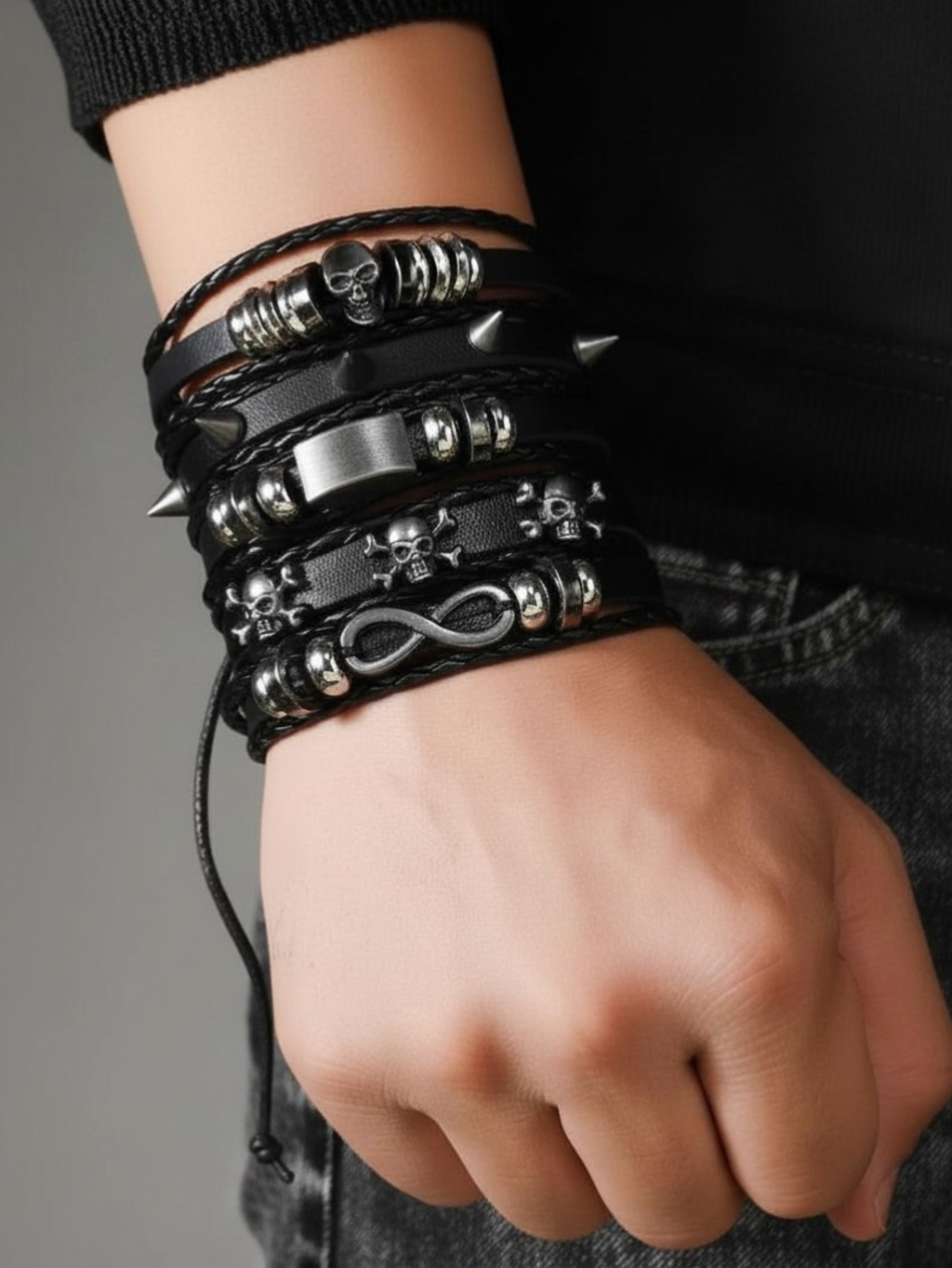 Spiked Punk Bracelet Set