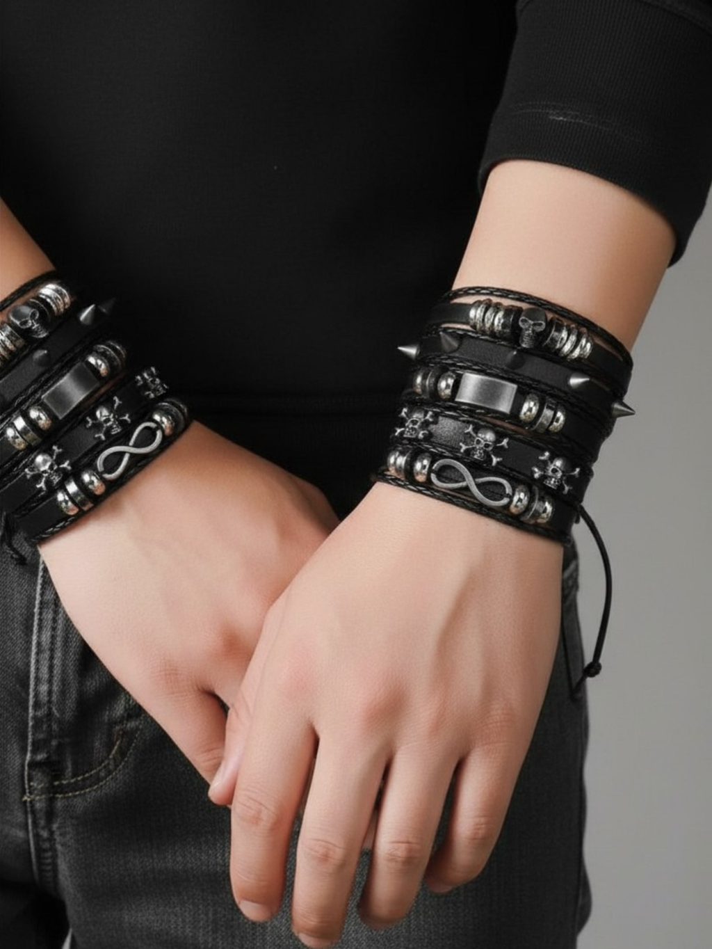 Spiked Punk Bracelet Set