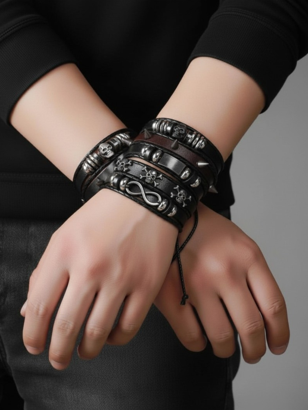 Spiked Punk Bracelet Set