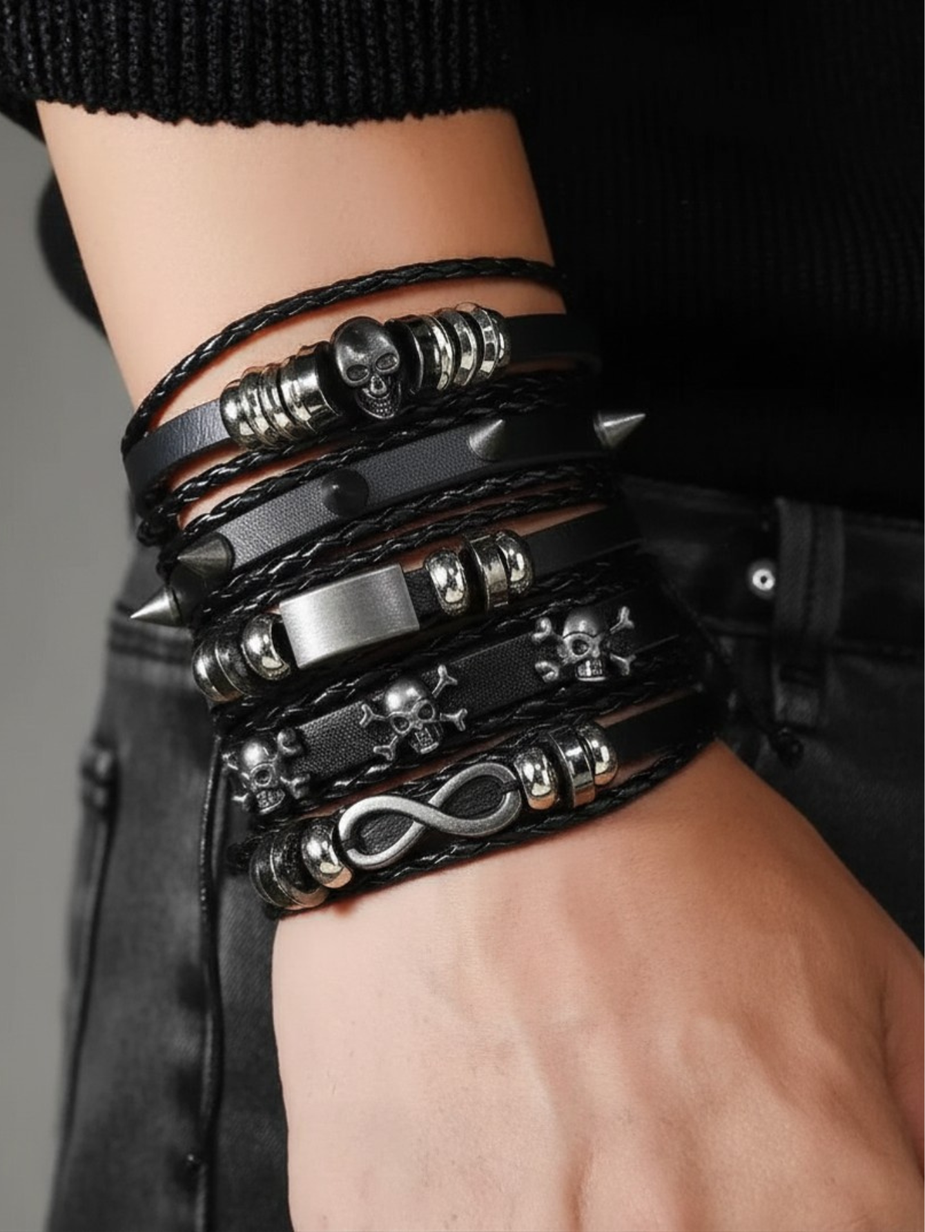 Spiked Punk Bracelet Set