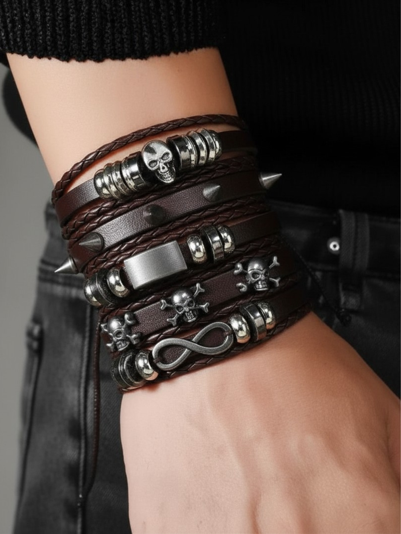 Spiked Punk Bracelet Set
