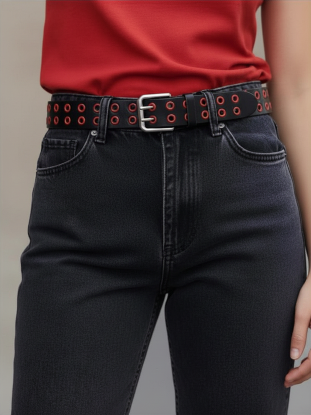 Red & Black Grommet Belt