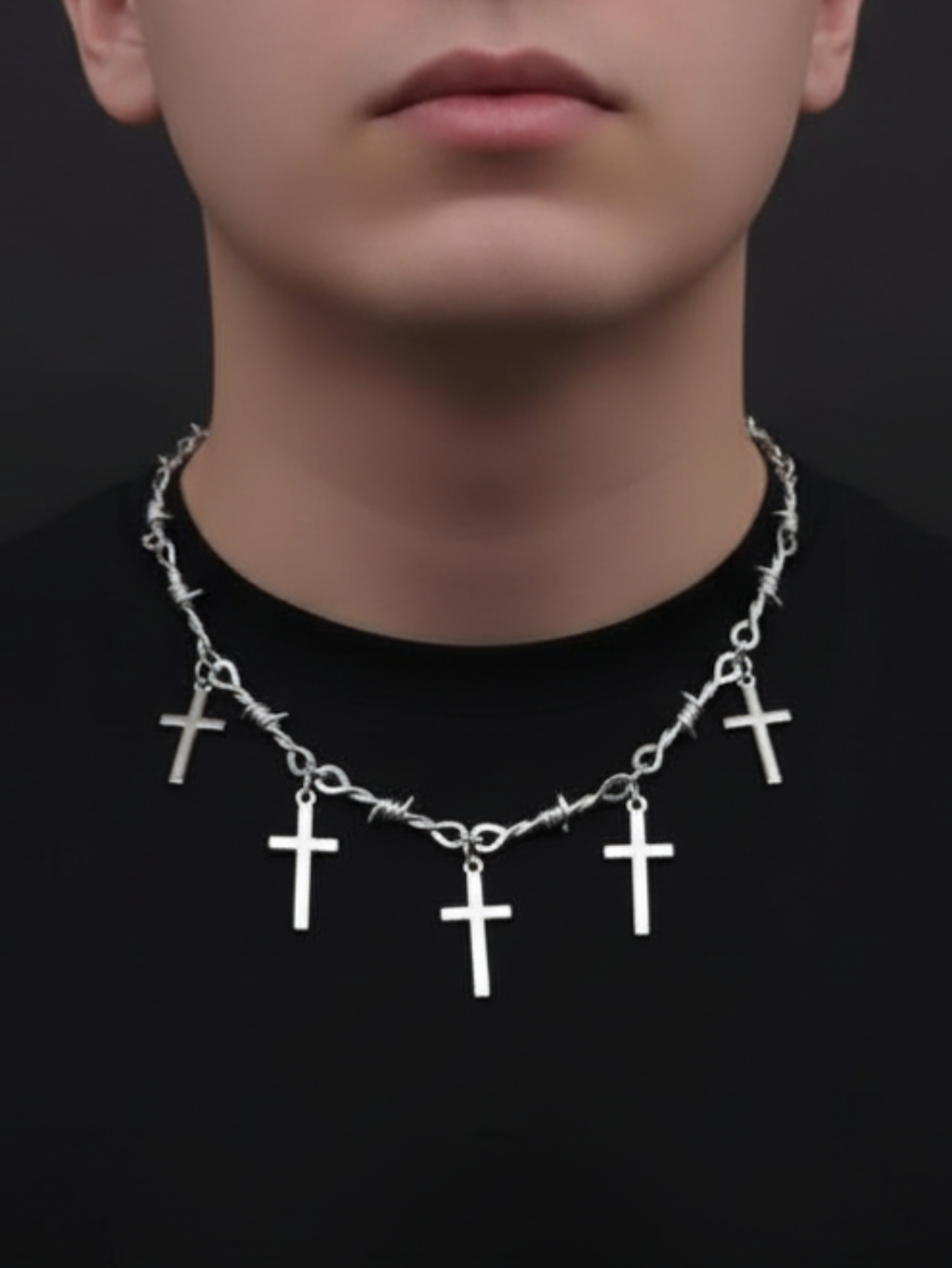 Barbed Wire Cross Chain Necklace