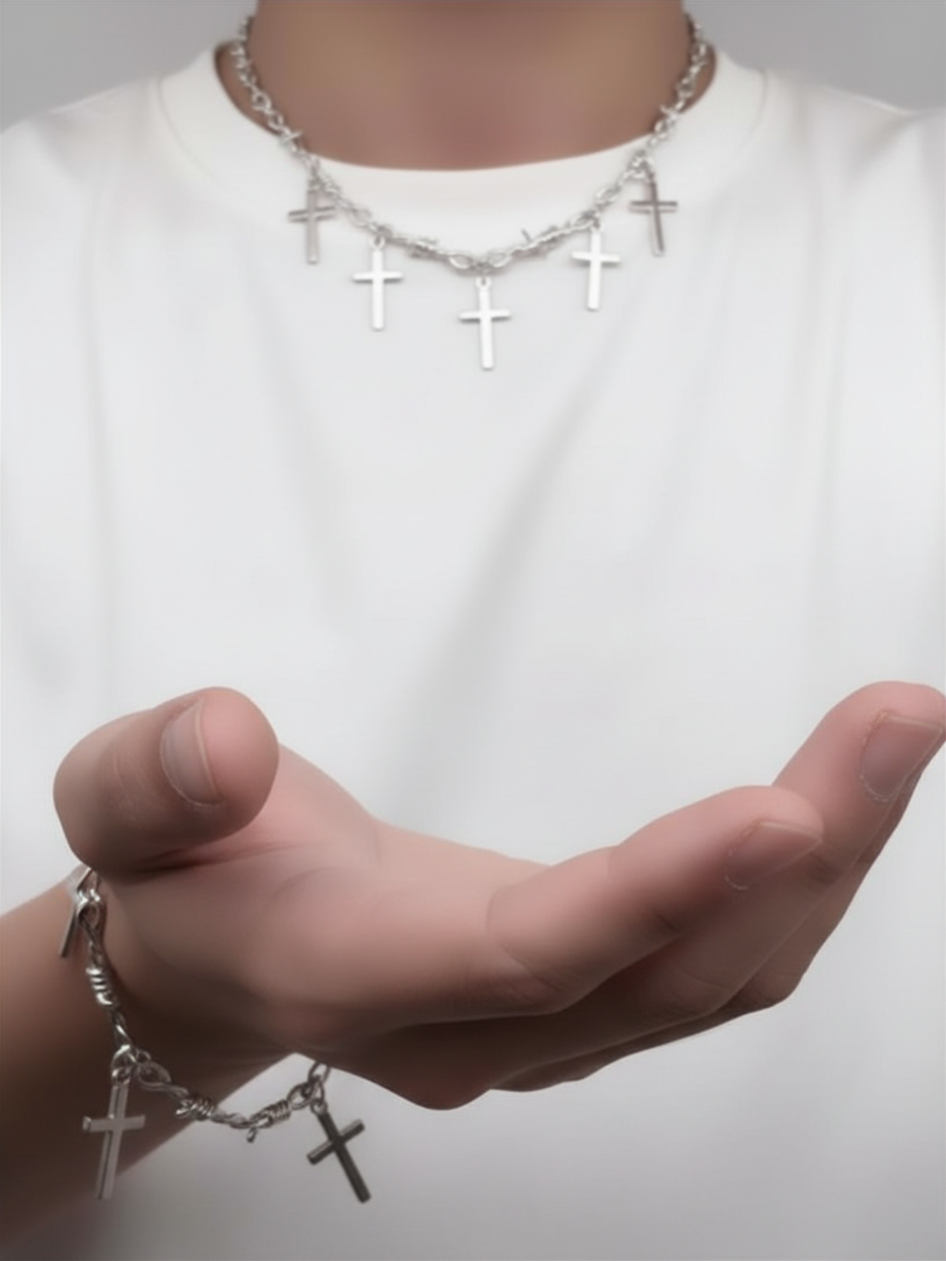 Barbed Wire Cross Chain Necklace
