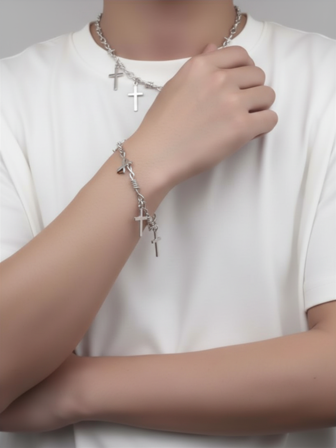 Barbed Wire Cross Chain Necklace