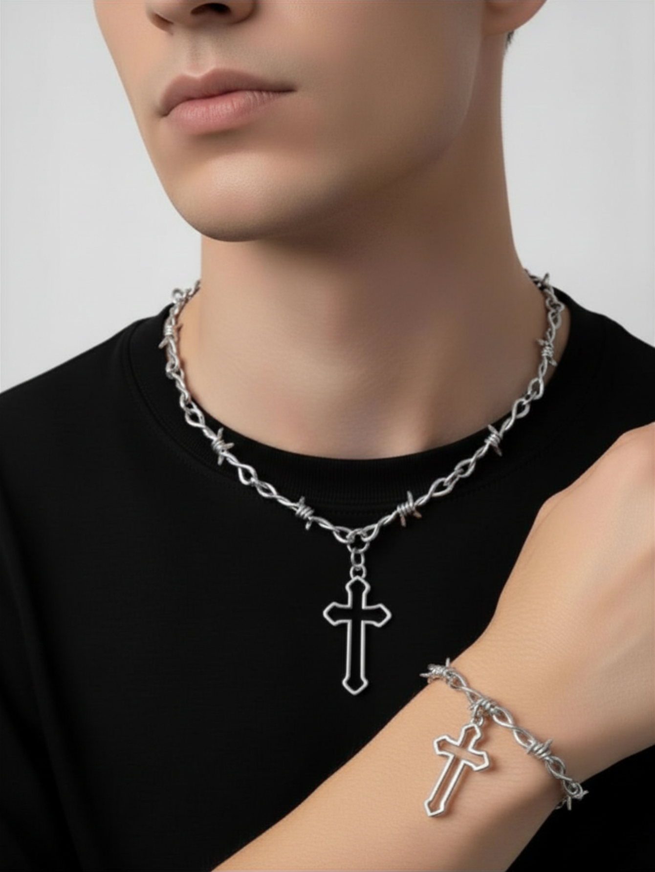 Barbed Wire Cross Chain Necklace