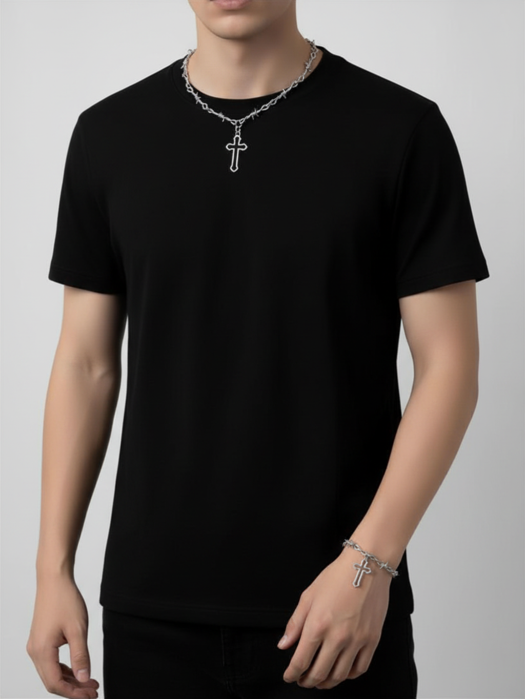 Barbed Wire Cross Chain Necklace