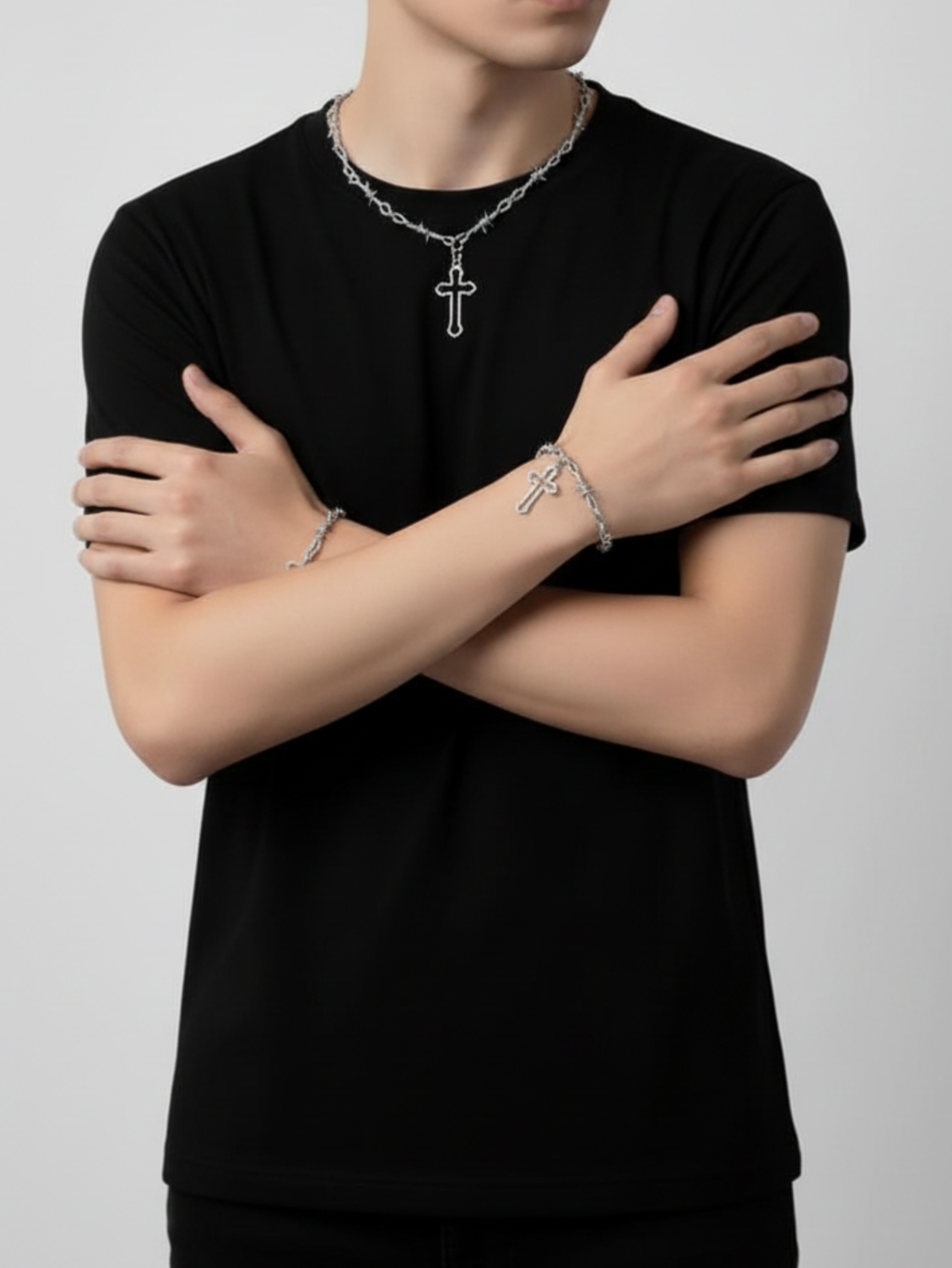 Barbed Wire Cross Chain Necklace