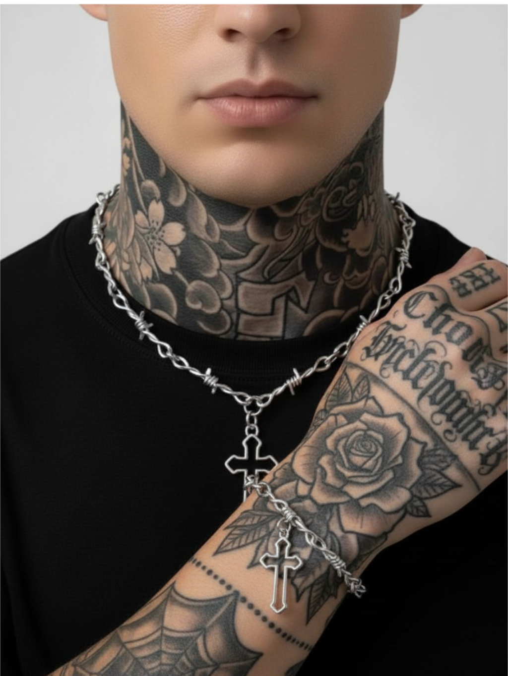 Barbed Wire Cross Chain Necklace