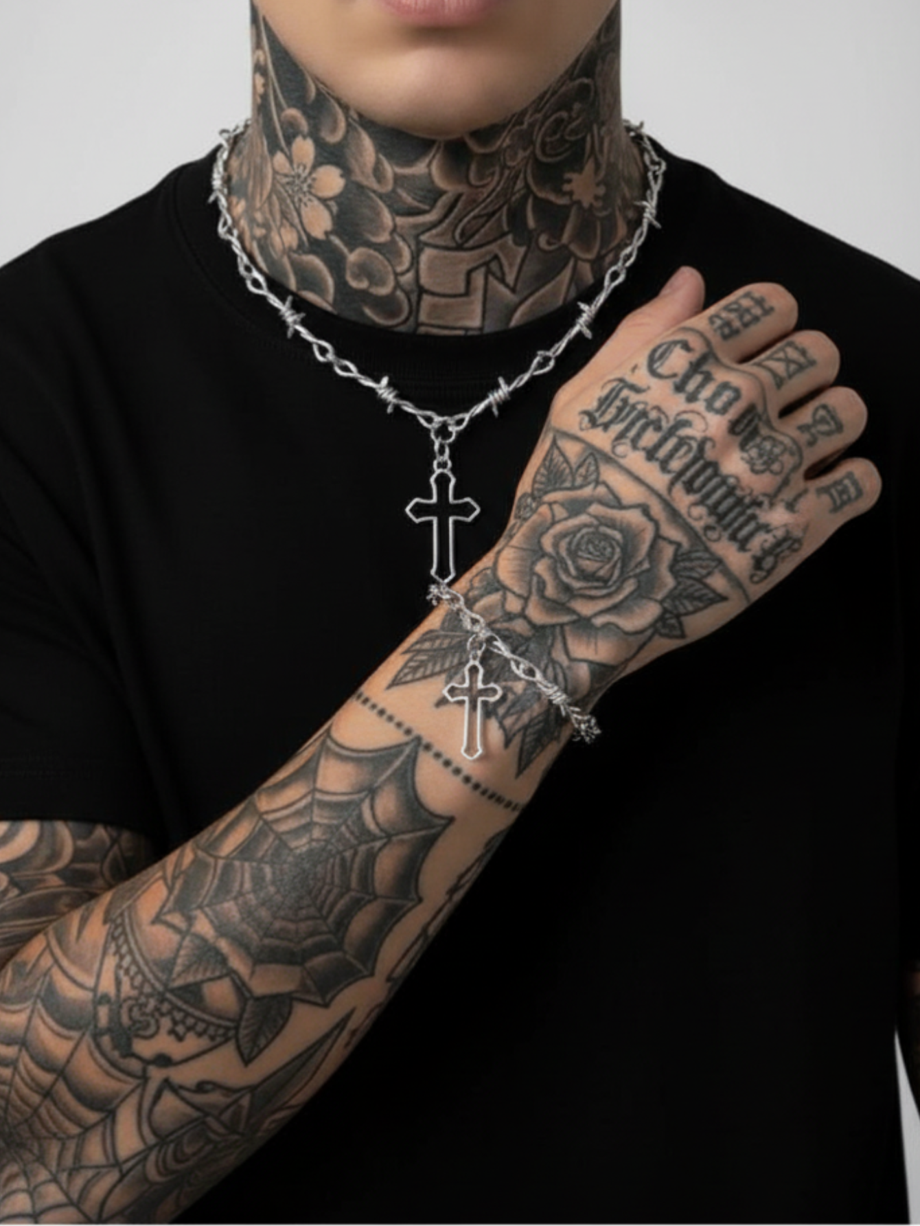 Barbed Wire Cross Chain Necklace