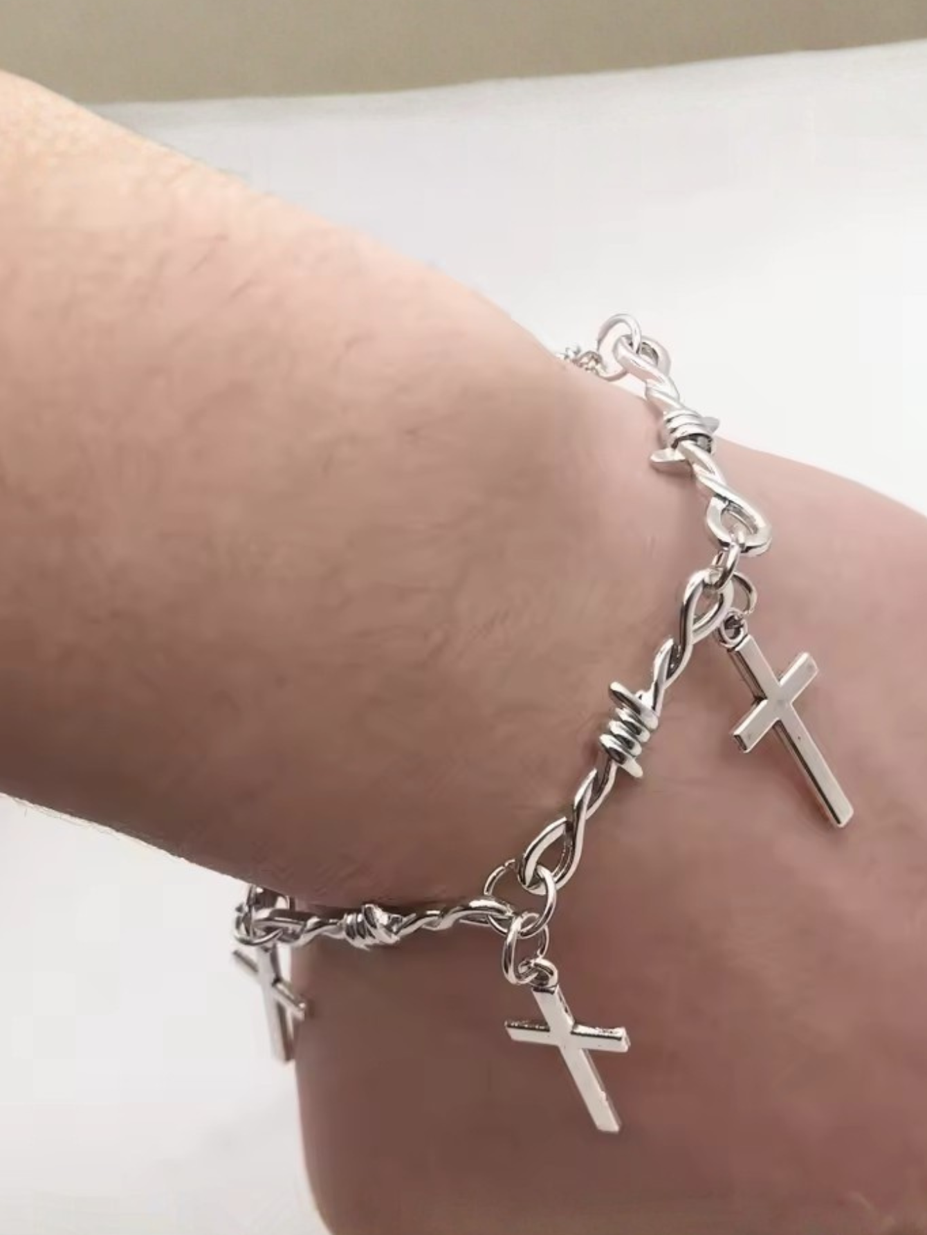 Barbed Wire Cross Chain Necklace