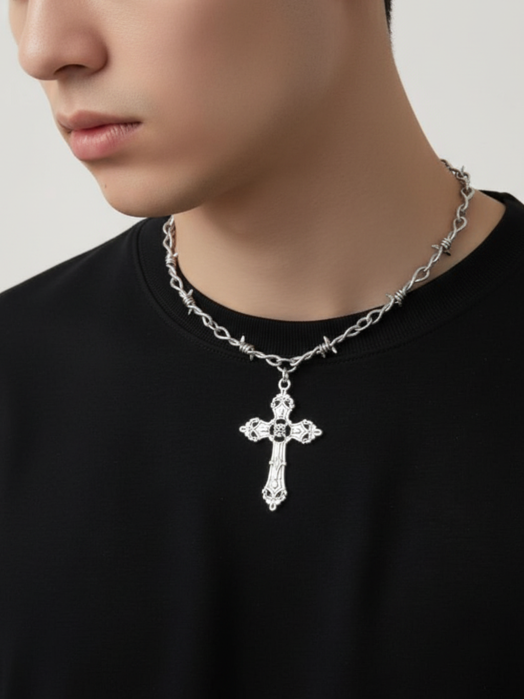 Barbed Wire Cross Chain Necklace