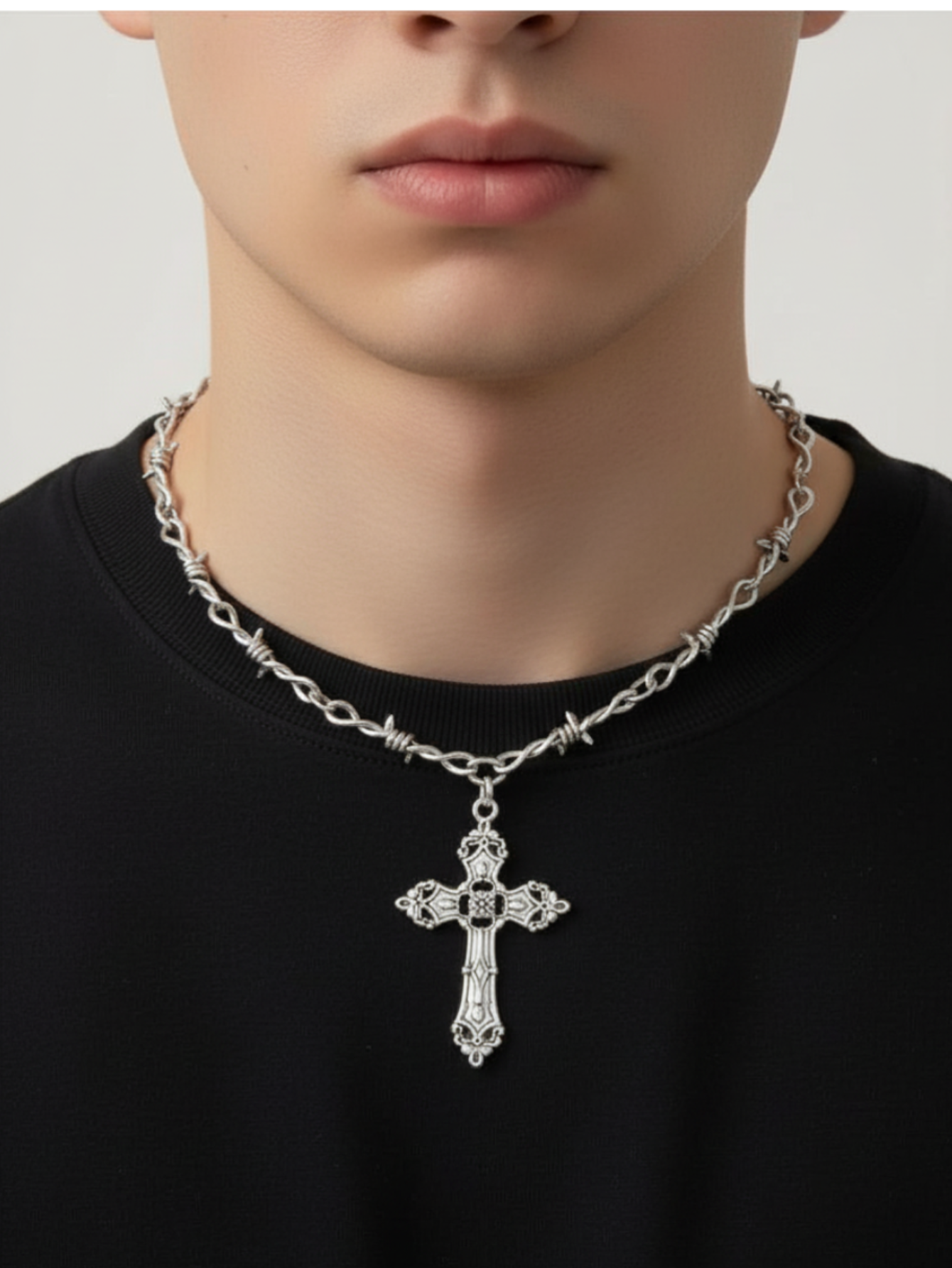 Barbed Wire Cross Chain Necklace