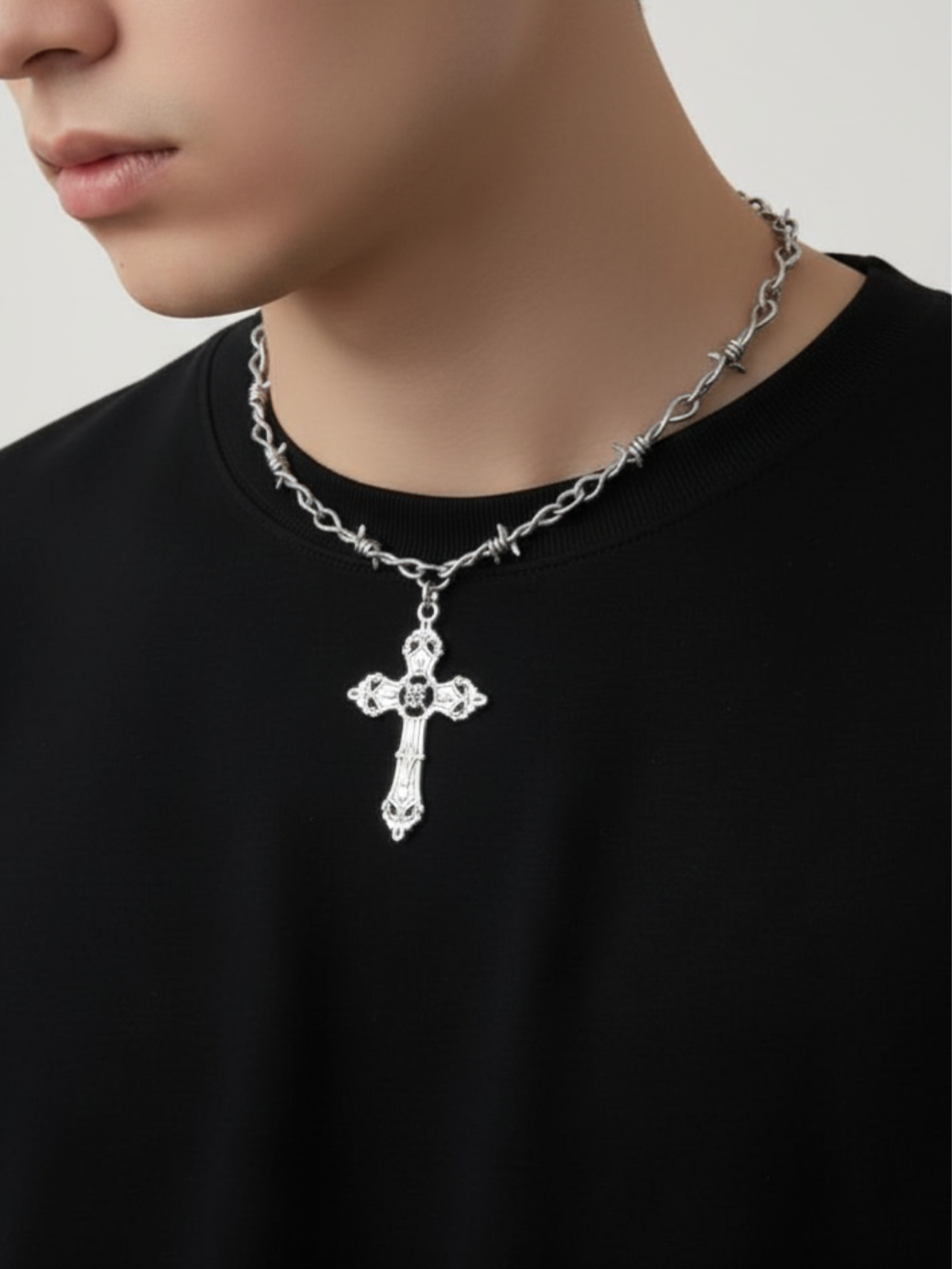 Barbed Wire Cross Chain Necklace