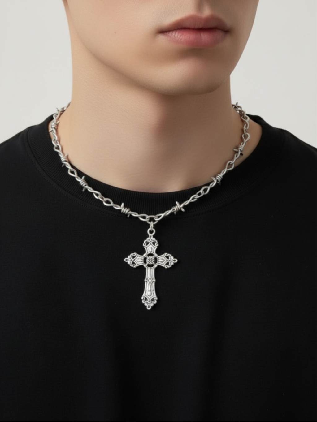 Barbed Wire Cross Chain Necklace
