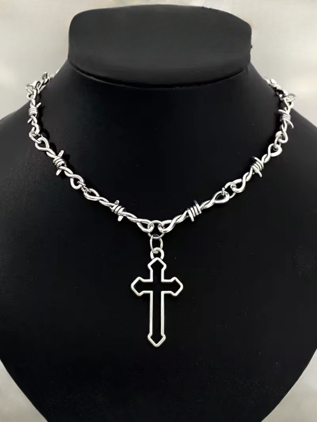 Barbed Wire Cross Chain Necklace