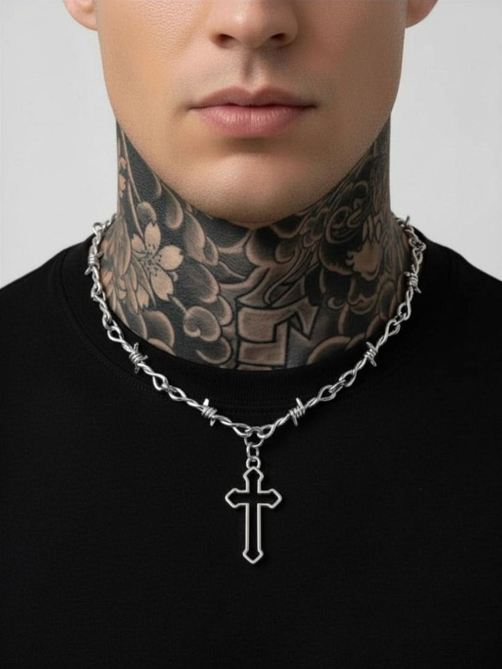 Barbed Wire Cross Chain Necklace