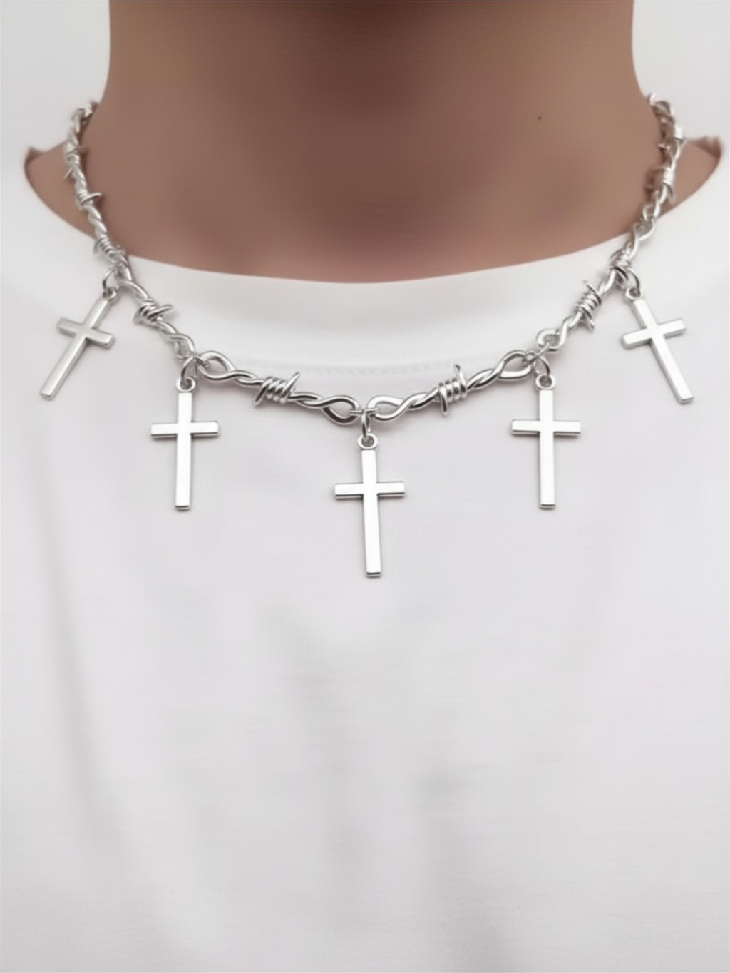 Barbed Wire Cross Chain Necklace