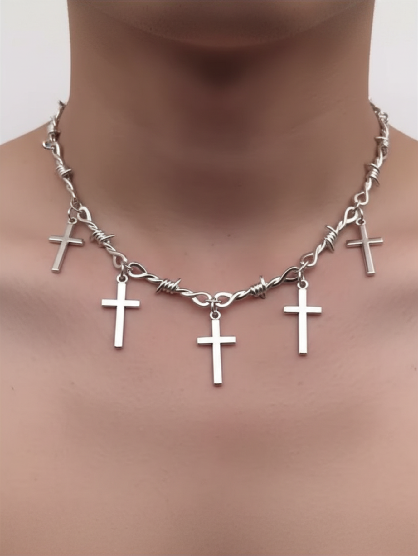 Barbed Wire Cross Chain Necklace