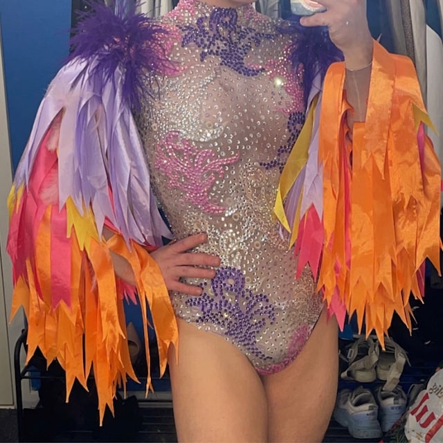 Diamond Monokini Feather Fur Costume