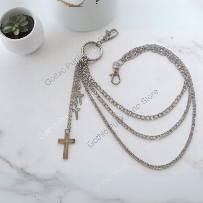 Cross O Ring 3-Layered Pants Chain: Punk Goth Biker Style