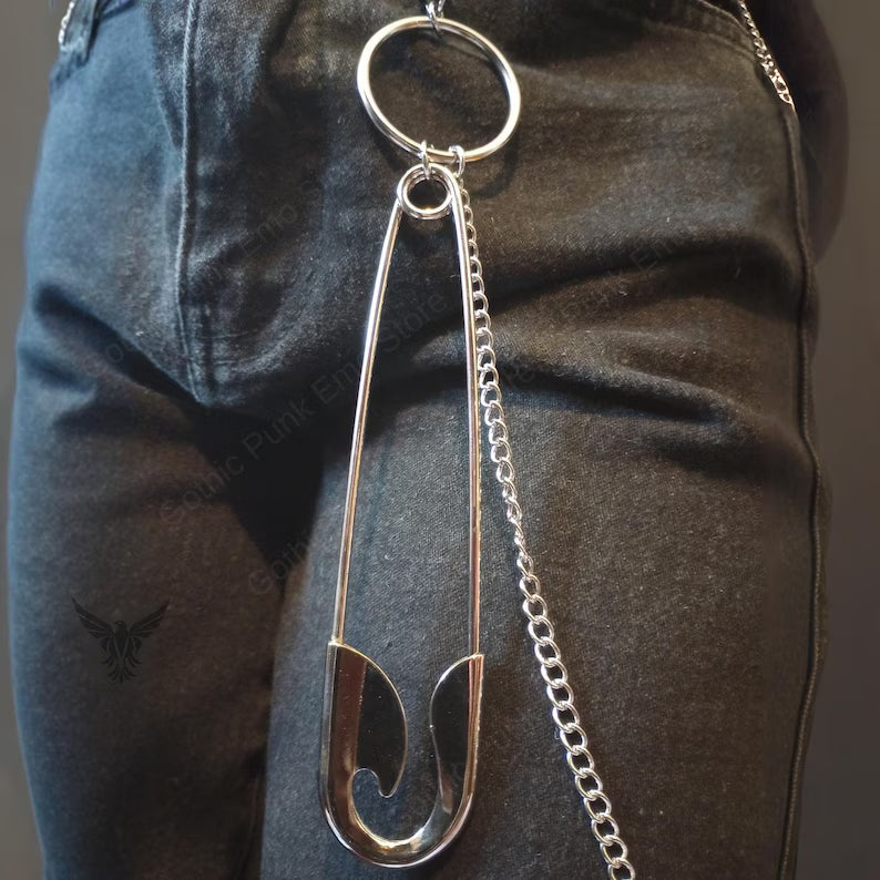 Punk Safety Pin Pants Chain