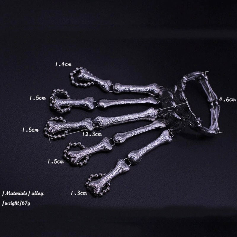 Skeleton Emo Silver Glove Rings Bracelet