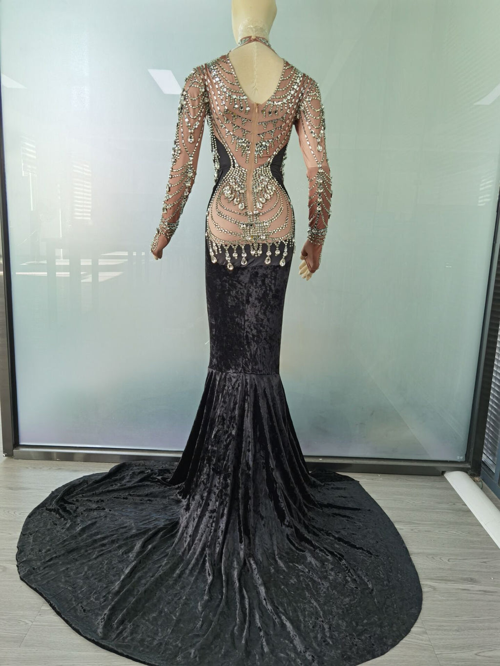 Velvet Black Rhinestone Dress